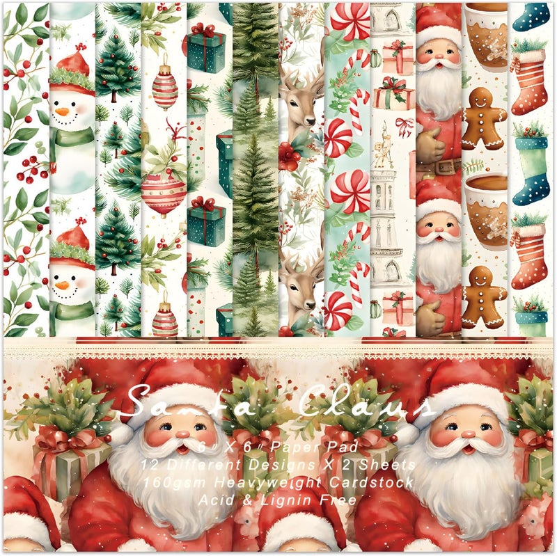 EAMOTOL Christmas Scrapbook Paper Pad 6''x 6'' - 24 Sheets Santa Claus Snowman Patterned Designed Decorative Decoupage Folded Card Material DIY Crafts Wrapping Planners Journals Photo Album - Image 1